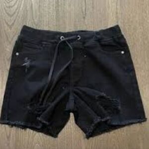 Black Distressed Women's Shorts With Drawstring Size Large